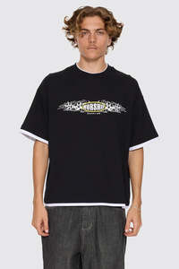 Mens: WORSHIP Tropic Reign Box Crop Layer Tee Black