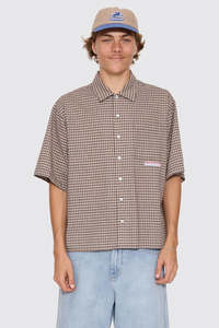 Mens: WORSHIP Globo Box Crop Short Sleeve Shirt Brown