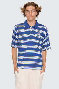 Mens: WORSHIP Shadow Cherub Short Sleeve Golf Polo Blue