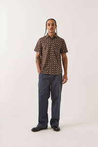 Mens: BRIXTON Charter Print Short Sleeve Shirt Walnut Brown Bandana