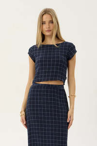 AFENDS Darcy Seersucker Top Thea Midnight Check