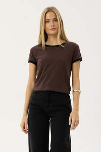 AFENDS Carmen Baby Ringer Tee Coffee Black