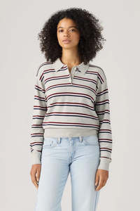 Womens: LEVI'S Super Soft Longsleeve Polo Jade Stripe Light Heather Grey