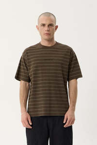 Mens: AFENDS Eureka Boxy Tee Coffee Stripe