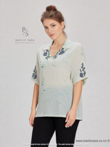 Tops: Mint Garden Cotton  V-Neck Top