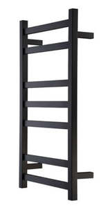 HEATED TOWEL RAIL - BLACK FINISH 7 BARS 400MM WIDE