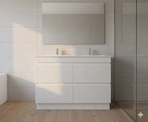 Vanities 1: PLYWOOD 1200 DOUBLEMATTE WHITE FLUTED VANITY WITH WHITE GLOSS CERAMIC TOP