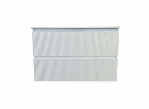 Vanities 1: PLYWOOD 900 MATTE WHITE FLUTED VANITY WALLHUNG WITH CERAMIC TOP