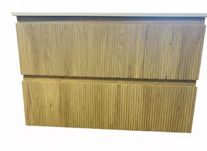 Vanities 1: PLYWOOD 750 WALLNUT FLUTED VANITY WALLHUNG WITH CERAMIC TOP