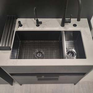 Brushed Brass Bathroom: CODE ASPEN DOUBLE BOWL PVD 450/200 SINKS - 5 COLOURS