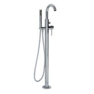 Bathroom Tapware Kitchen Tapware: PLUMBLINE TUBE FLOOR MOUNTED BATH FILLER WITH HAND SHOWER