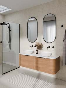 Brushed Brass Bathroom: CODE INTERIORS ASPECT 500X1050 OVAL FRAMED MIRROR