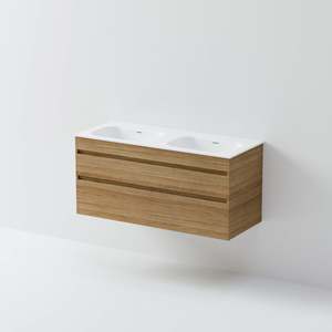 Bathroom Vanities: CODE LUXE 1200 WALL HUNG DOUBLE BASIN VANITY DOUBLE DRAWER