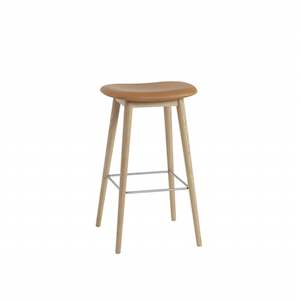 Bar Stools: Fiber Bar Stool Wood base 75cm - Leather