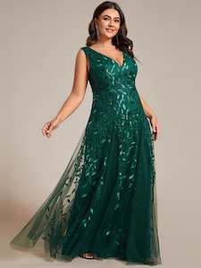 Sequined Leaf Collection: Blessing emerald tulle and sequin trumpet mermaid dress Express NZ wide