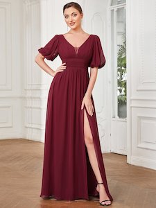 Bridesmaid Dresses: Olivia half sleeve chiffon evening or bridesmaid gown with split