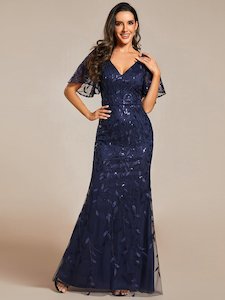 Sequined Leaf Collection: Eliza event dress in navy s10 Express NZ Wide