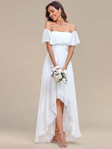 Nz Stocked Wedding Dresses: Karmina versatile off shoulder Ivory chiffon wedding dress s26 Express NZ wide