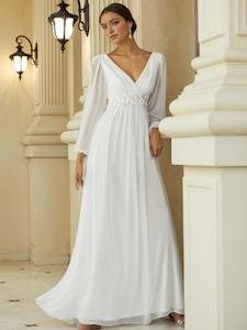 Amanda long sleeved chiffon wedding dress in Ivory Express NZ wide