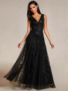 Mother Of The Bride Dress: Blessing sleeveless tulle and sequin dress in black Express NZ Wide