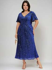 Mother Of The Bride Dress: Dora Sapphire Midi Sequin Mother of the Bride/Groom Dress s22 Express NZ Wide