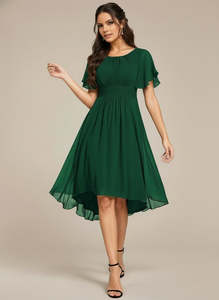 Mother Of The Bride Dress: Lyra fancy high neck chiffon dress in emerald Express NZ Wide