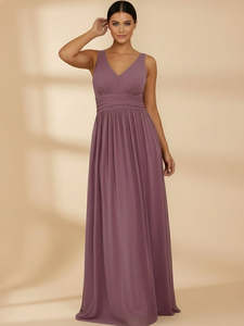 Bridesmaid Dresses: Veda Bridesmaid Dress with V Neck in Chiffon