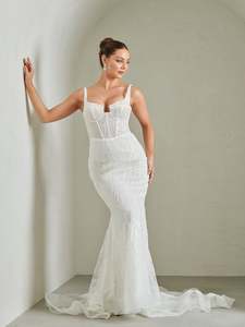 Designer Bridal Dresses: Elysian Bridal Beady Ivory Wedding Dress s6 Express NZ wide