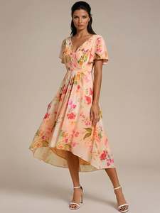 New 1: Jerry peach floral mother of the bride/groom chiffon dress Express NZ Wide