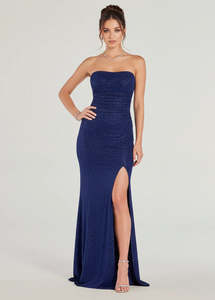 Ball Dresses: Lila navy sparkle strappless dress with slit