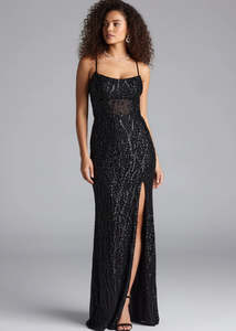 Meg Beaded Ball Dress with Slit Express NZ wide