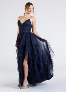 Beth Corset Ruffled Ball Dress in navy s8-10 Express NZ wide