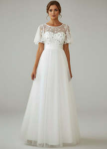 Jen flutter sleeve tulle wedding dress in Ivory s10 Express NZ wide