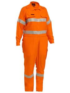 Overalls: Apex 160/185 Women's Taped Hi Vis FR Ripstop Vented Coverall with Waist Zip Opening