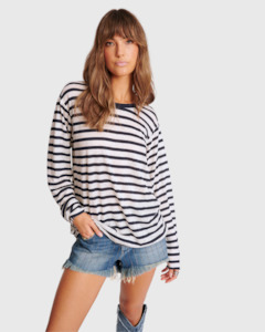 One Teaspoon: Linen Stripe Long Sleeve Boyfriend Tee Blue/White