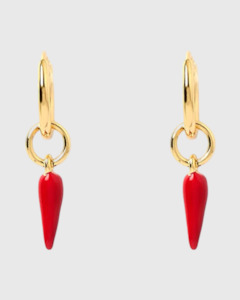 Arms Of Eve: Cornicello Red Charm Earrings Small Gold