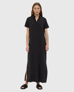 Assembly Label: Heather Silk Blend Maxi Shirt Dress Black