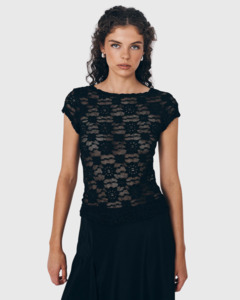 Galo Sunflower Lace Tee Noir