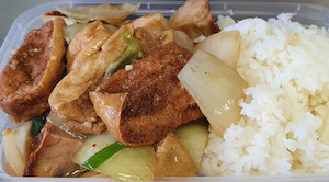 Roast Pork & Deep Fried Tofu on Rice( 166) BBQ Noodles House