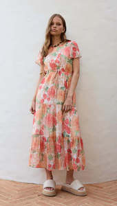 Womens: MINK PINK - Aida Flutter Sleeve Midi Dress - Apricot Floral
