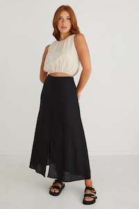 Womens: AMONG THE BRAVE - Mercy Linen Button Front Aline Skirt - Black
