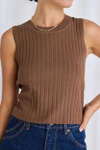 Stories Be Told: Stories Be Told - Coffee Thesis Rib Fitted Tank - Brown