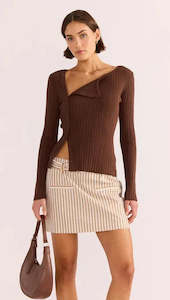 MINK PINK - Zinnia Asymmetric Knit Top - Chocolate