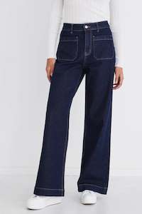 Among The Brave: AMONG THE BRAVE - Zoey Indigo High Rise Wide Leg Pocket Jean - Indigo