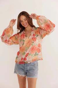 MINK PINK - Aida Long Sleeve Blouse - Apricot Floral