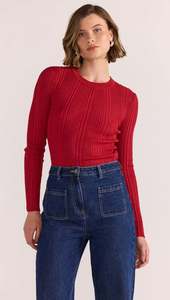 Staple The Label: STAPLE THE LABEL - LUNA RIBBED KNIT TOP- RED