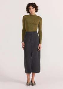 Staple The Label: STAPLE THE LABEL - SUTTON DENIM MIDI SKIRT - Dark Grey