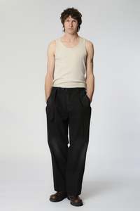 Pleated Work Pant - Black Herringbone