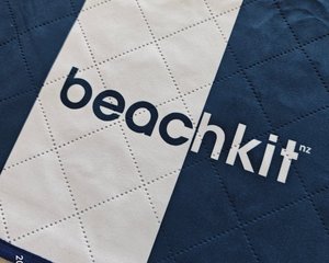 Beach Mat with Umbrella Hole - Navy/Yellow/Beige Options