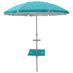 Beachcomber Umbrella 210cm (7ft) - Solid TURQUOISE Canopy with Sunraker Table